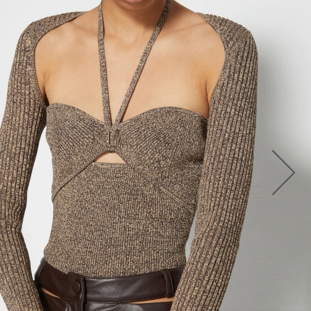 Jonathan Simkhai Alexia Top Chocolate Melange Dune Ribbed Cutout Size Large NWT